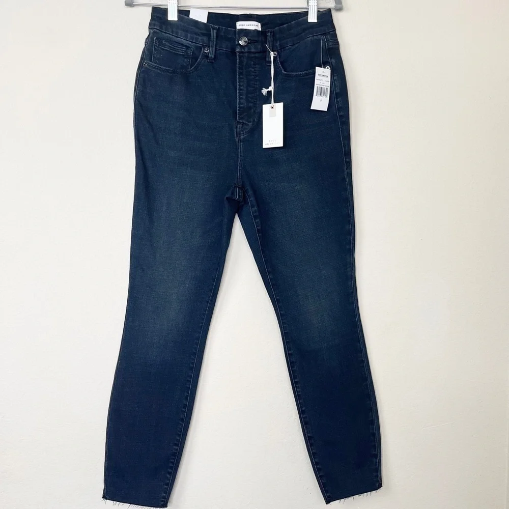 Good American Good Waist Crop Raw Hem Jeans in BLUE631
